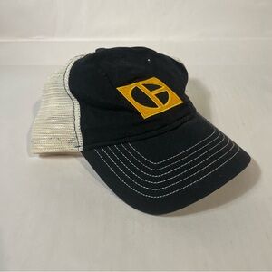Caterpillar Black and White Snap Back Trucker Hat with Yellow Logo
